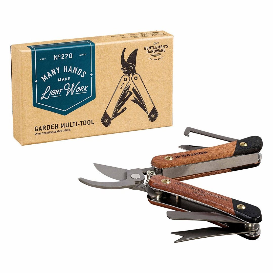 【Gentlemen's Hardware】经典多用途户花园花剪-钛金属/木质握把 - 露营用品 - 不锈钢 咖啡色
