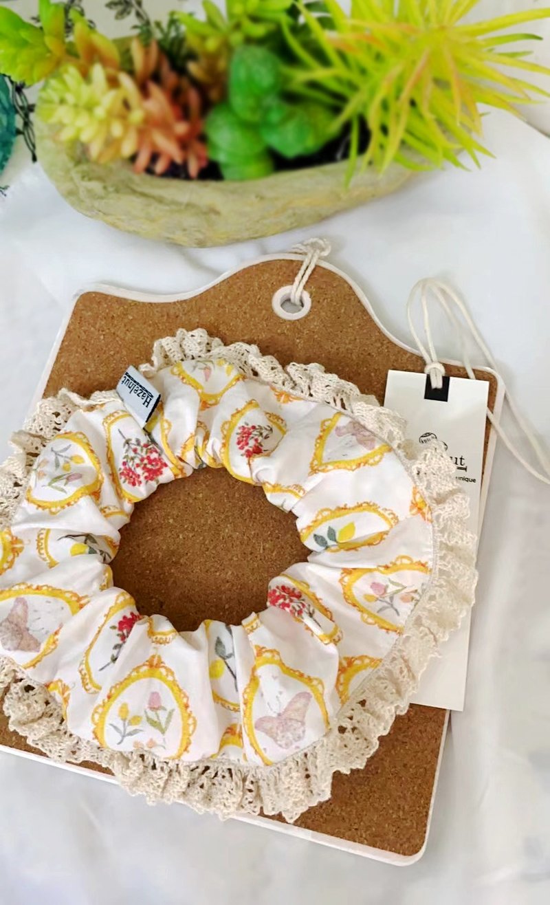 手工做黄色花朵花边图案小肠圈发圈发束大肠发甜甜圈发饰 - 发饰 - 棉．麻 