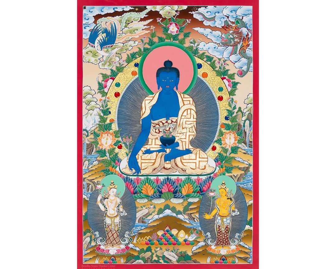 药师佛唐卡 - 医治、慈悲与精神健康 - 墙贴/壁贴 - 其他材质 多色