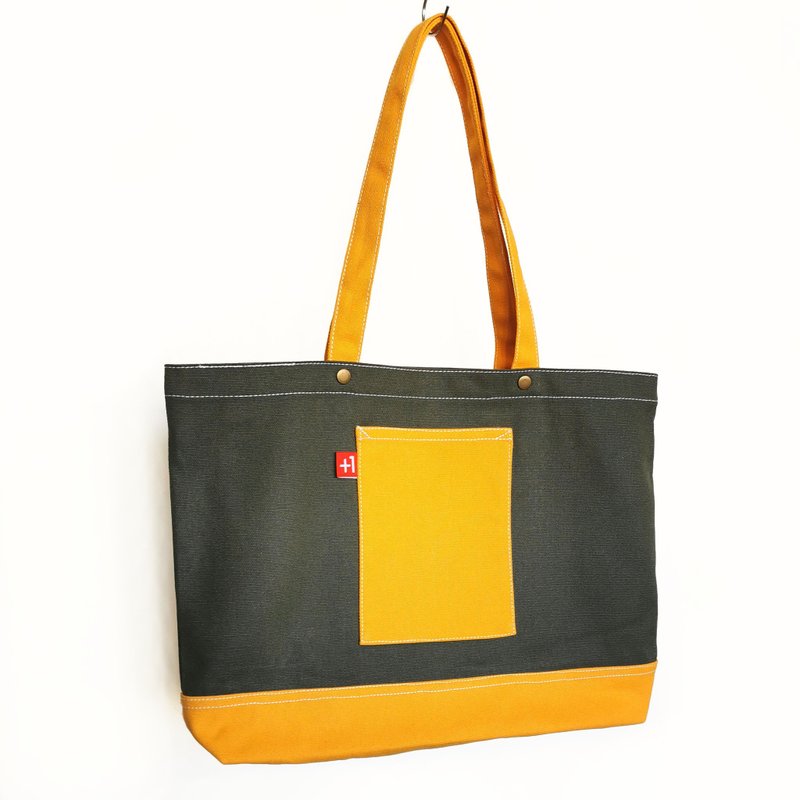 军绿配橙帆布三袋日系袋/帆布包/托特包 - 手提包/手提袋 - 棉．麻 绿色