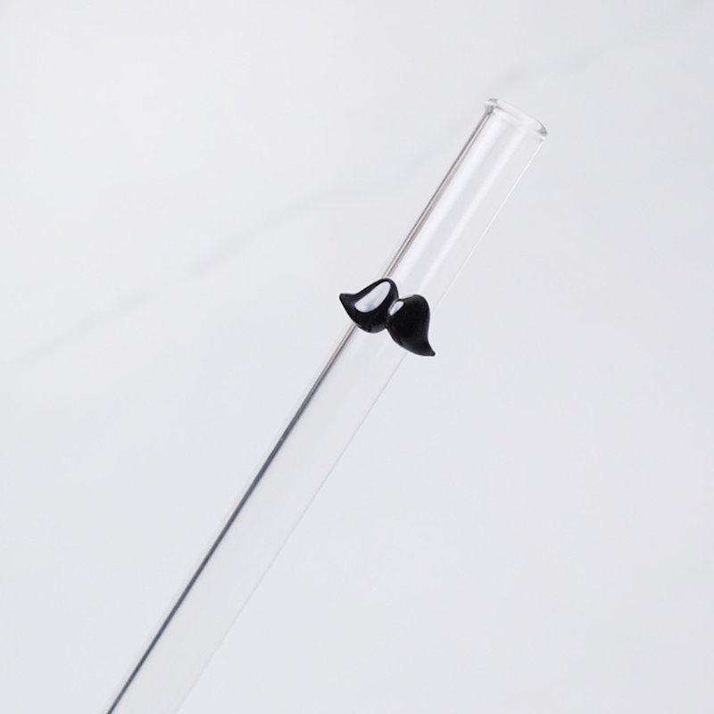 20cm (口径1cm) 尖头可刺穿饮料封膜 胡子冰沙吸管(附赠清洁刷) - 随行杯提袋/水壶袋 - 玻璃 黑色