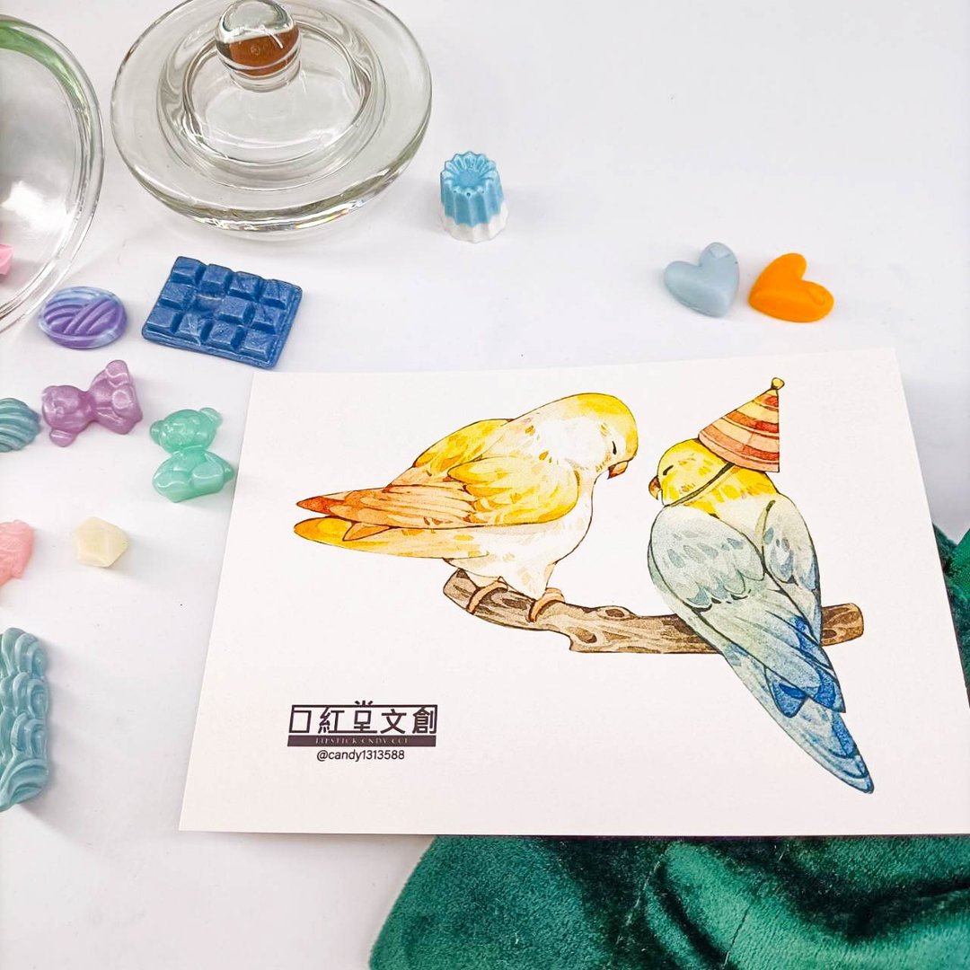 KR474_口紅堂明信片_鸚鵡4_candy1313588 postcard - 卡片/明信片 - 纸 多色