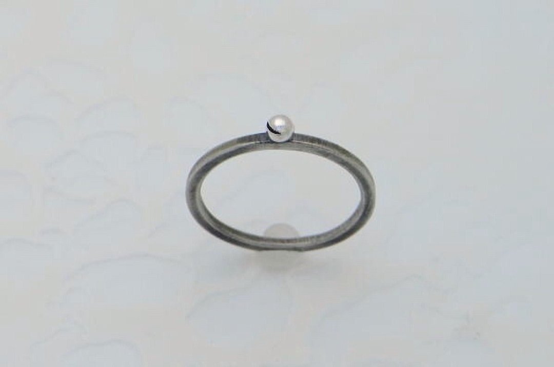 smile ball pico ring_3 ( s_m-R.44) 微笑 笑 銀 環 戒指 指环 疊環 jewelry sterling silver - 戒指 - 纯银 银色