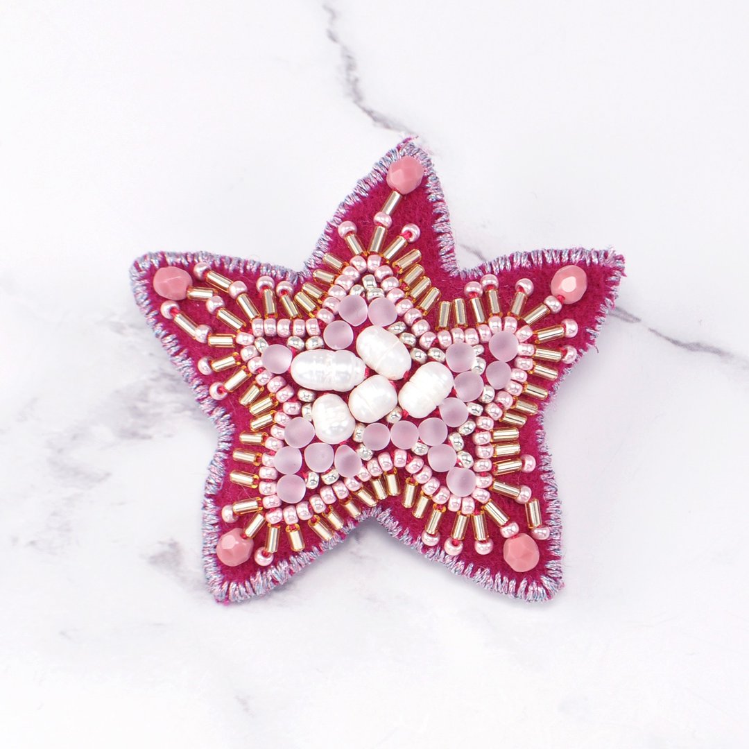 Very light star brooch Happy feelings 4 - 胸针 - 羊毛 粉红色