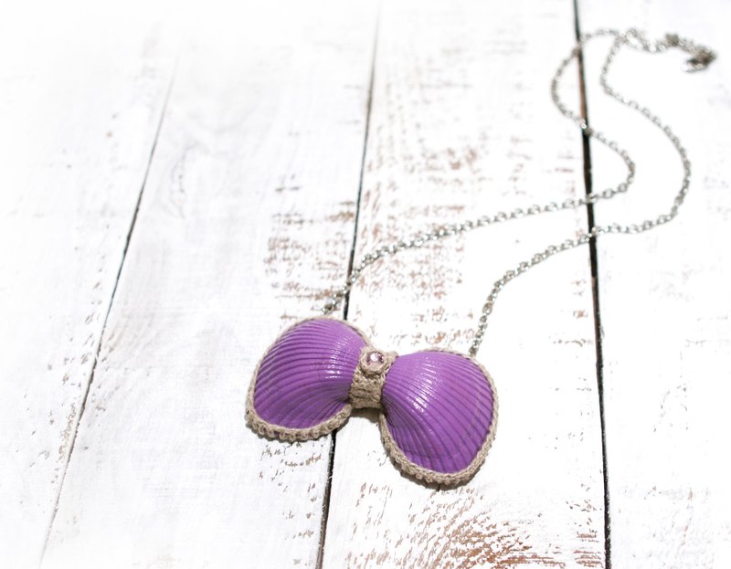 Purple Seashells Bow Necklace - 项链 - 贝壳 紫色