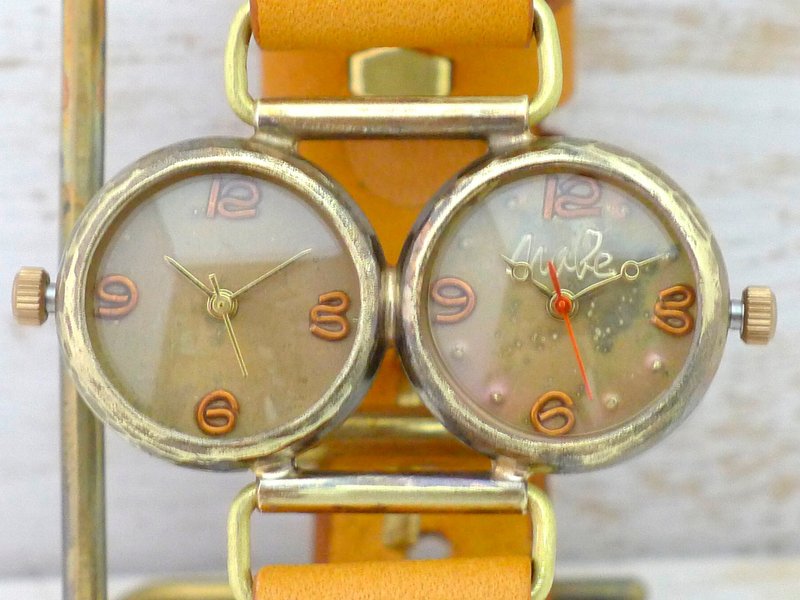 Dragonfly-DT Dual Time Brass 20mm x 2 Handmade Wrist Watch (183) - 男表/中性表 - 铜/黄铜 金色