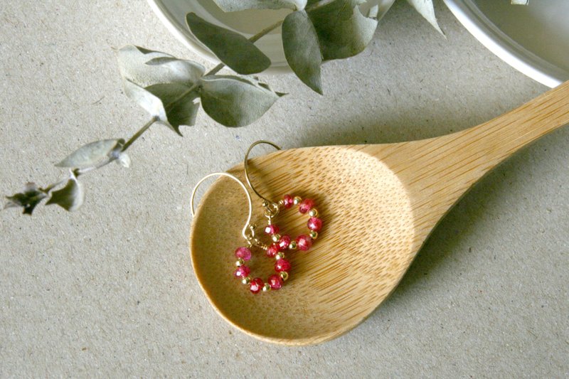 尖晶石耳环 耳勾 可改夹式 轻珠宝 红宝石桃红粉色 ~填满我的心 - 耳环/耳夹 - 宝石 粉红色