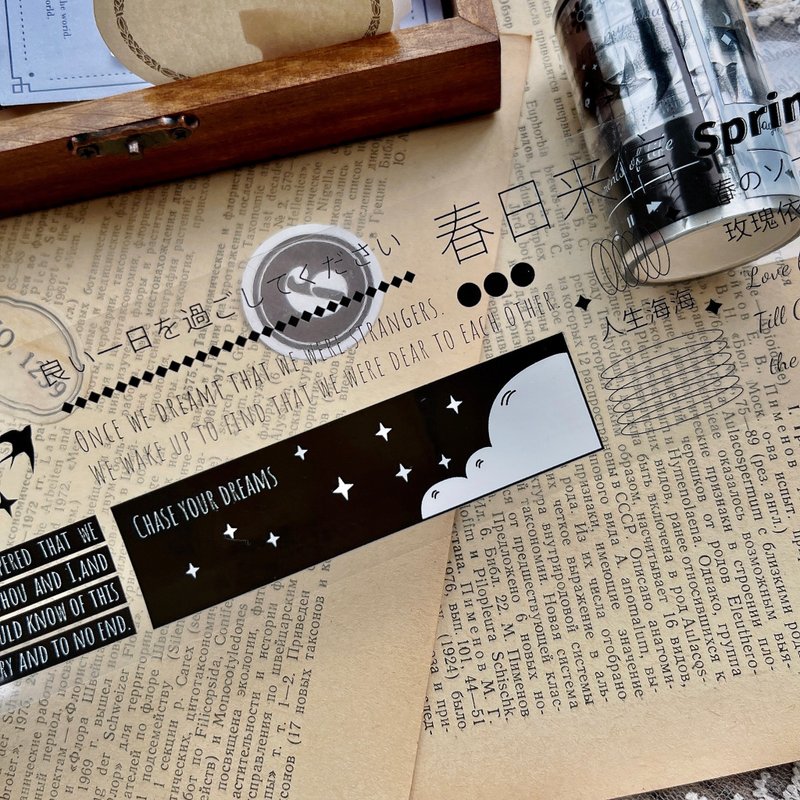 春日凑名曲 文字字素 PET 紙膠帶 - 纸胶带 - 其他材质 黑色