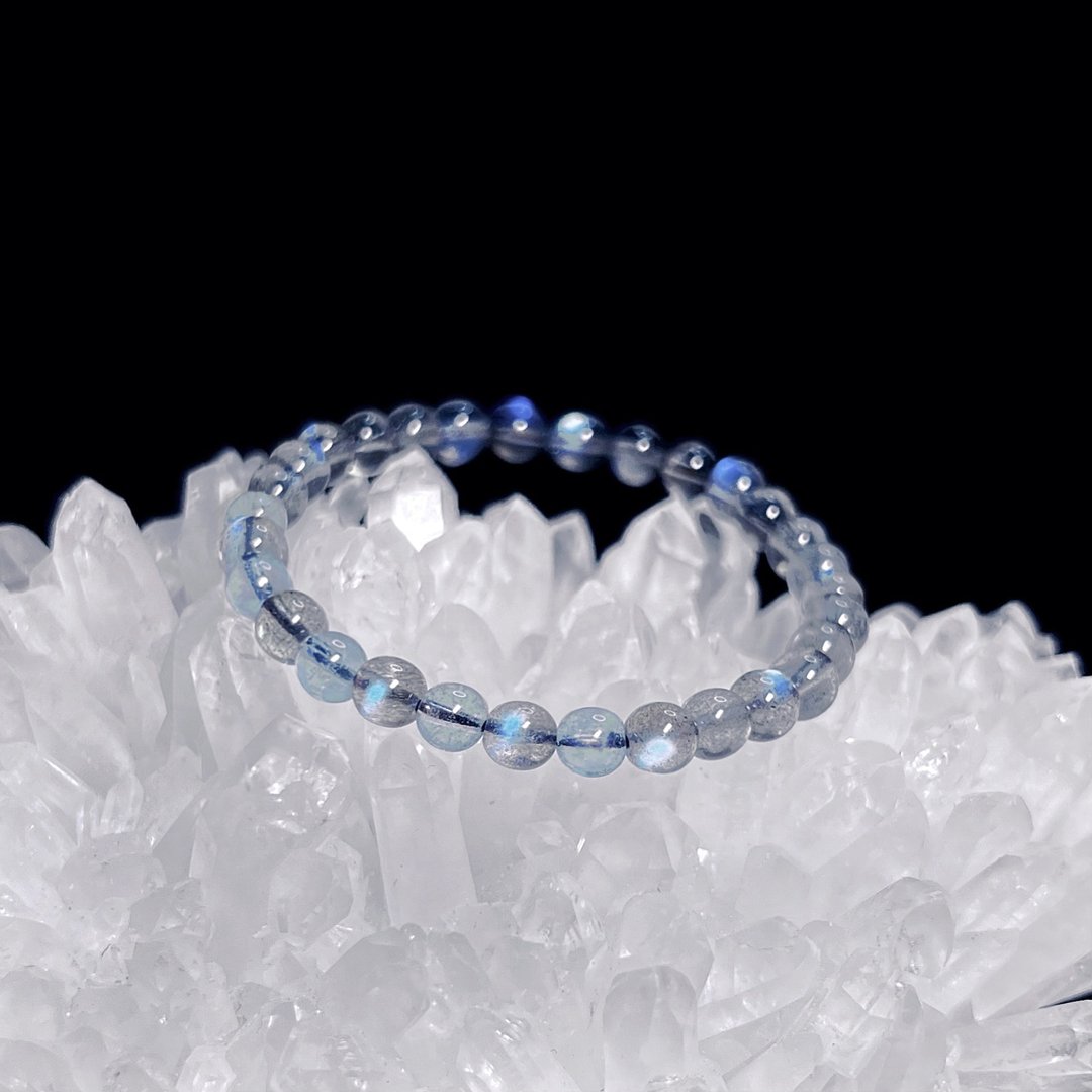 【精选天然水晶】蓝光拉长石/海水蓝宝 手链 - 手链/手环 - 水晶 灰色