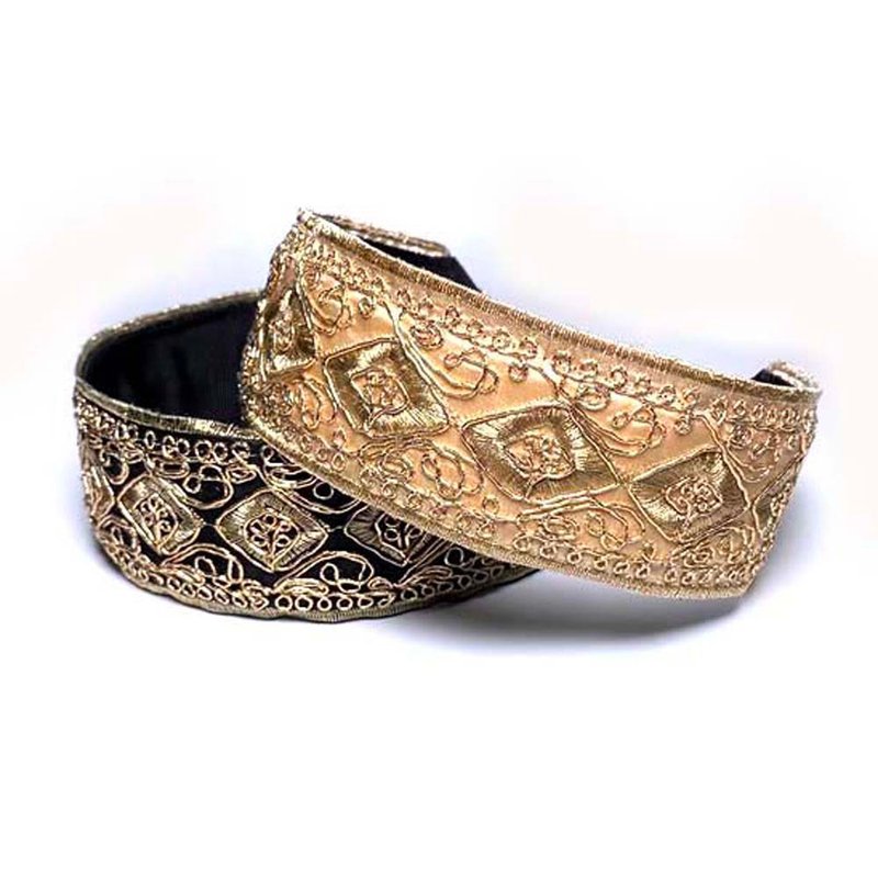 Painless Headband Embroidered Ribbon Hair Accessory Easy Wide Luxurious UHR-284 Diamond Pattern - 发饰 - 绣线 金色