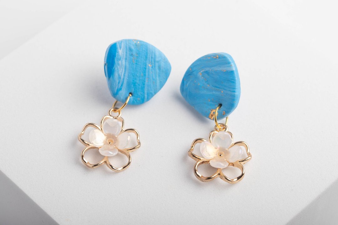 Polymer Clay Earrings  handmade | modern jewelry | simple jewelry - 耳环/耳夹 - 塑料 蓝色