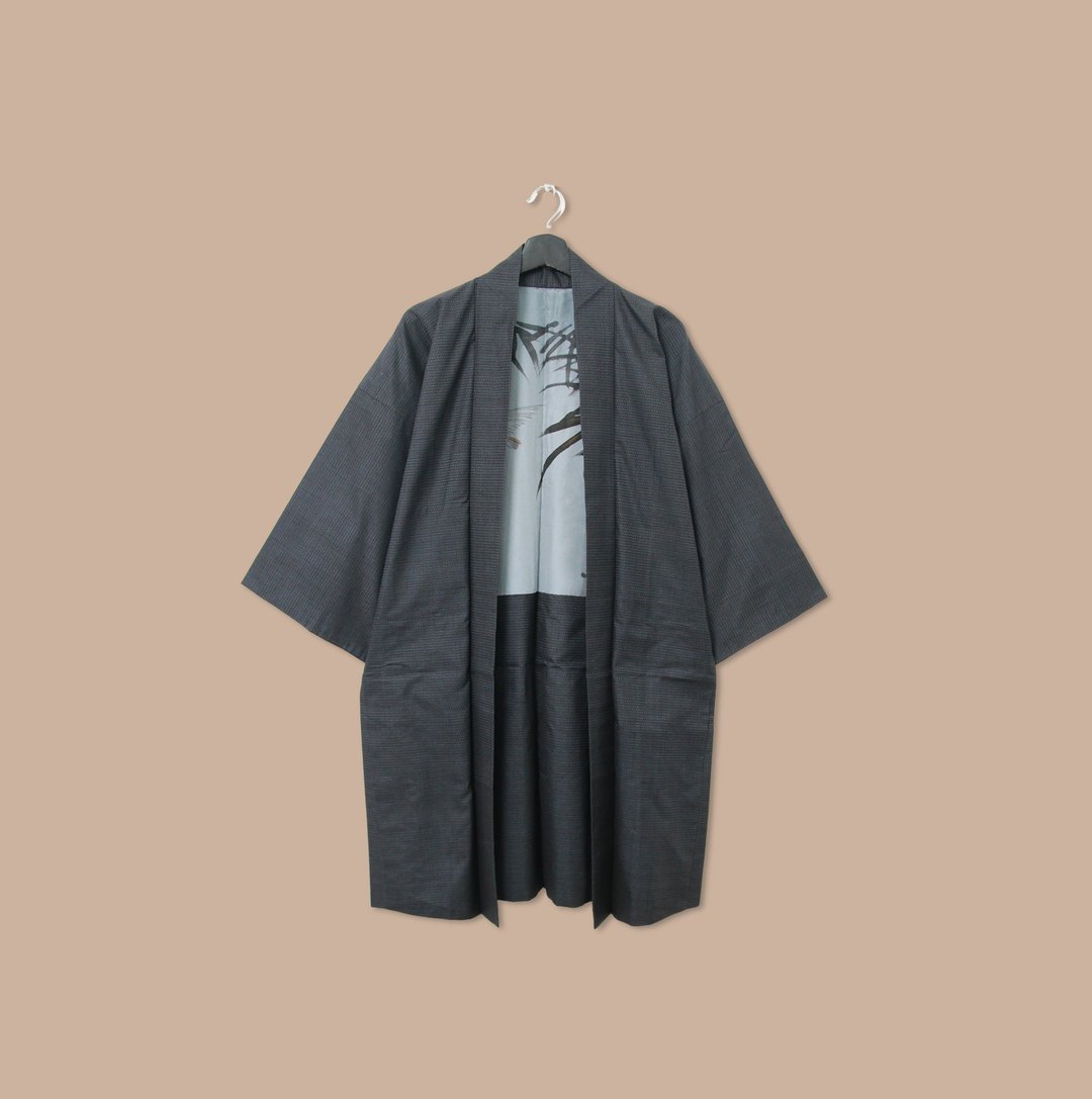 Back to Green-日本男款羽织 枝头 麻雀 /vintage kimono - 男装外套 - 丝．绢 
