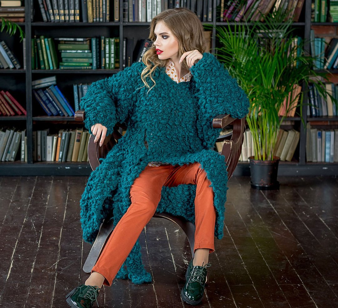 Green Coat Tunic Sweater. Hand Knitted from mohair yarn. High-quality handmade. - 女装针织衫/毛衣 - 羊毛 绿色