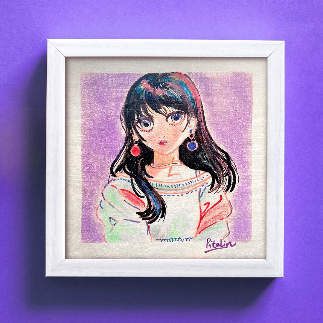 手绘粉彩画艺术 | 18cm 附框 | Y2K Style - 海报/装饰画/版画 - 纸 黑色