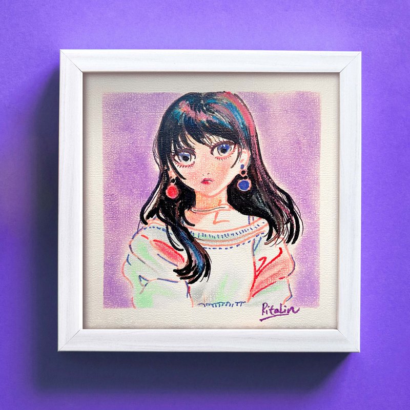 手绘粉彩画艺术 | 18cm 附框 | Y2K Style - 海报/装饰画/版画 - 纸 黑色