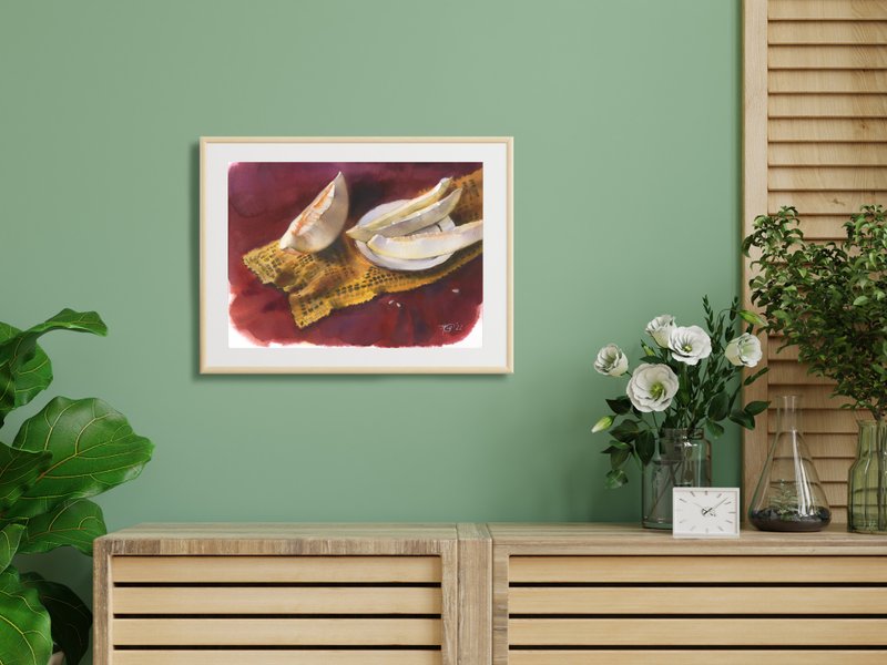 Still life with melon unique watercolor poster by artist Irina Zhunaeva - 海报/装饰画/版画 - 纸 多色