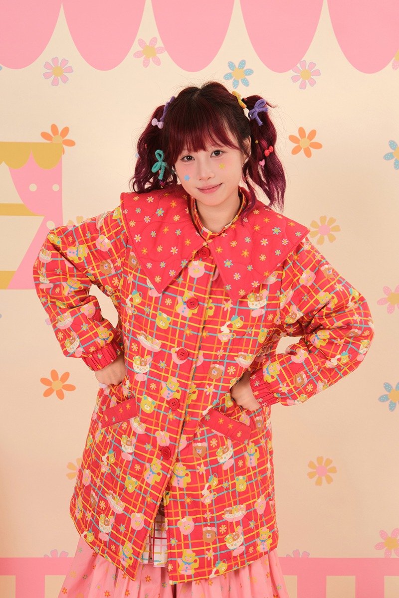 昭和甜品屋娃娃领绗棉印花中长棉服外套 日系可爱 - 女装休闲/机能外套 - 棉．麻 多色