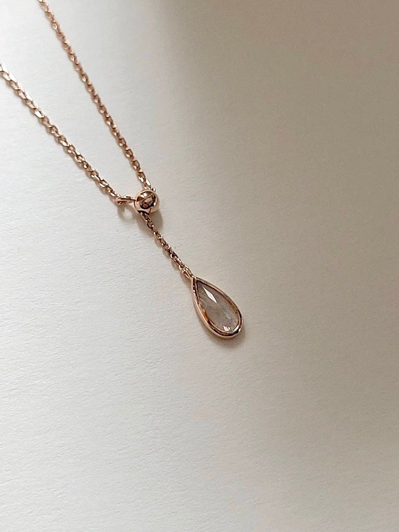 露珠灰月光石项链/ 玫瑰金/ Y字链/水晶/A.pearl - 项链 - 水晶 灰色