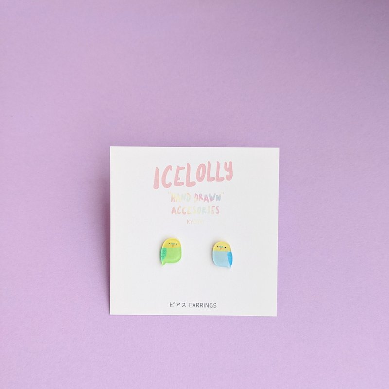 Budgerigar hand-painted plastic earrings - 耳环/耳夹 - 塑料 绿色
