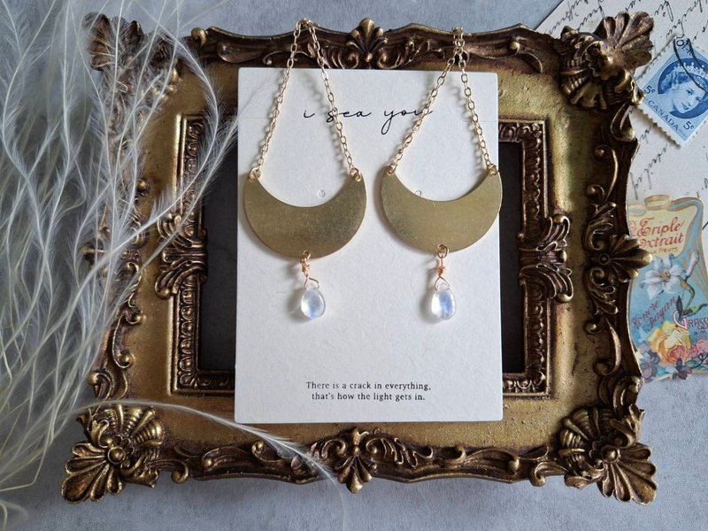 i sea you 半月、月光石、黄铜 - 耳环/耳夹 - 半宝石 