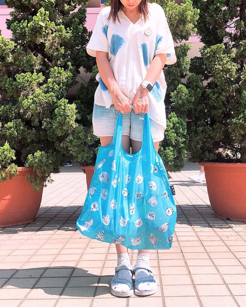 派对动物环保折折袋 - 侧背包/斜挎包 - 防水材质 蓝色