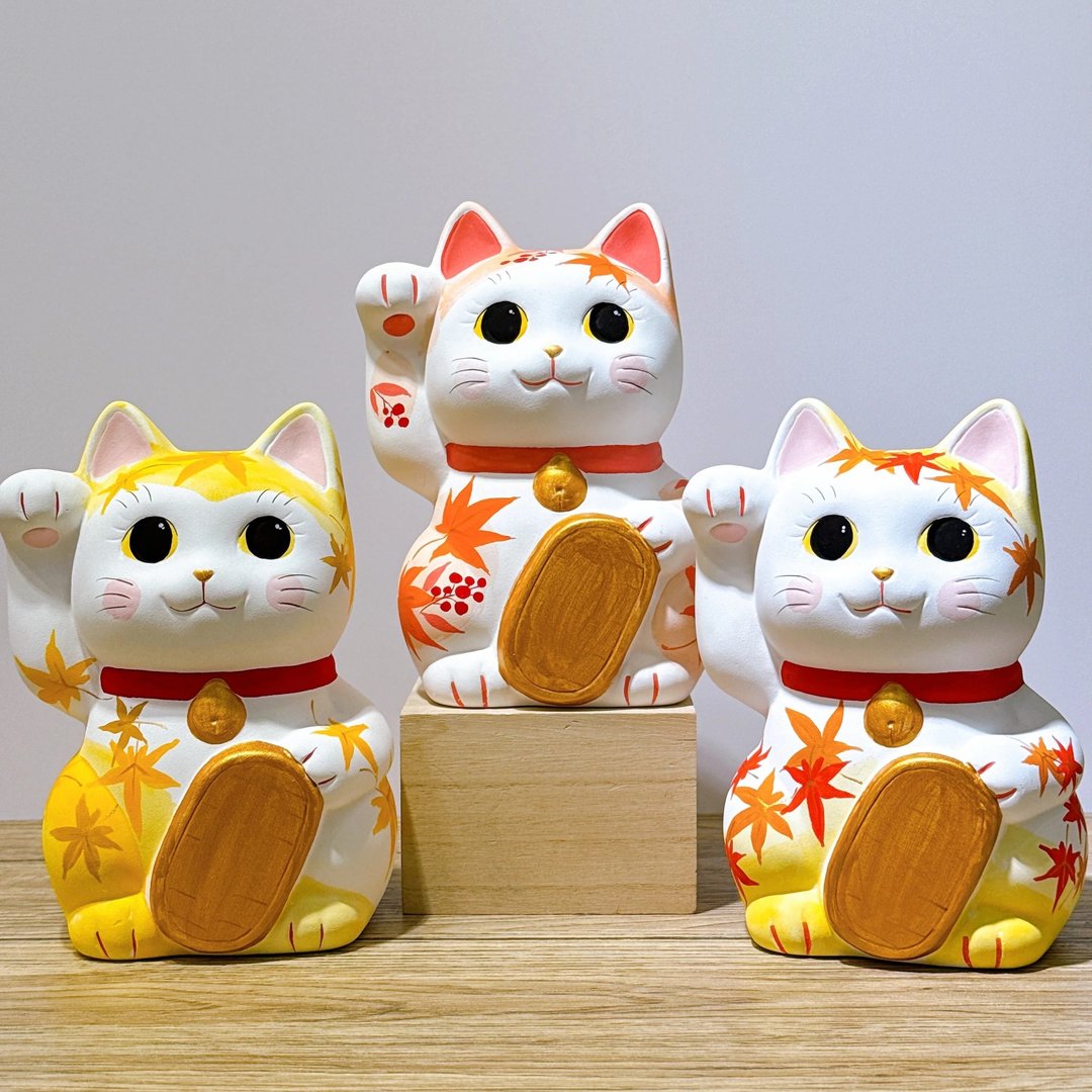 【红叶招福】日本谷中堂招财猫 | 红叶 三个 - 摆饰 - 瓷 白色
