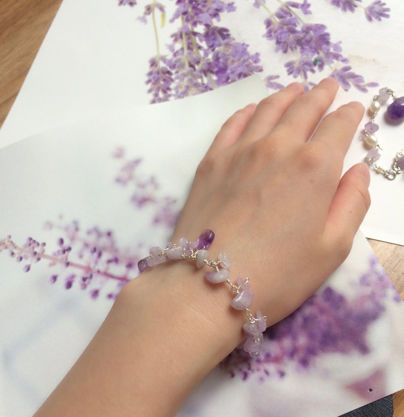紫水晶手链 水滴形 薰衣草色 925银 情人节/结婚礼物 限量手工 - 手链/手环 - 宝石 