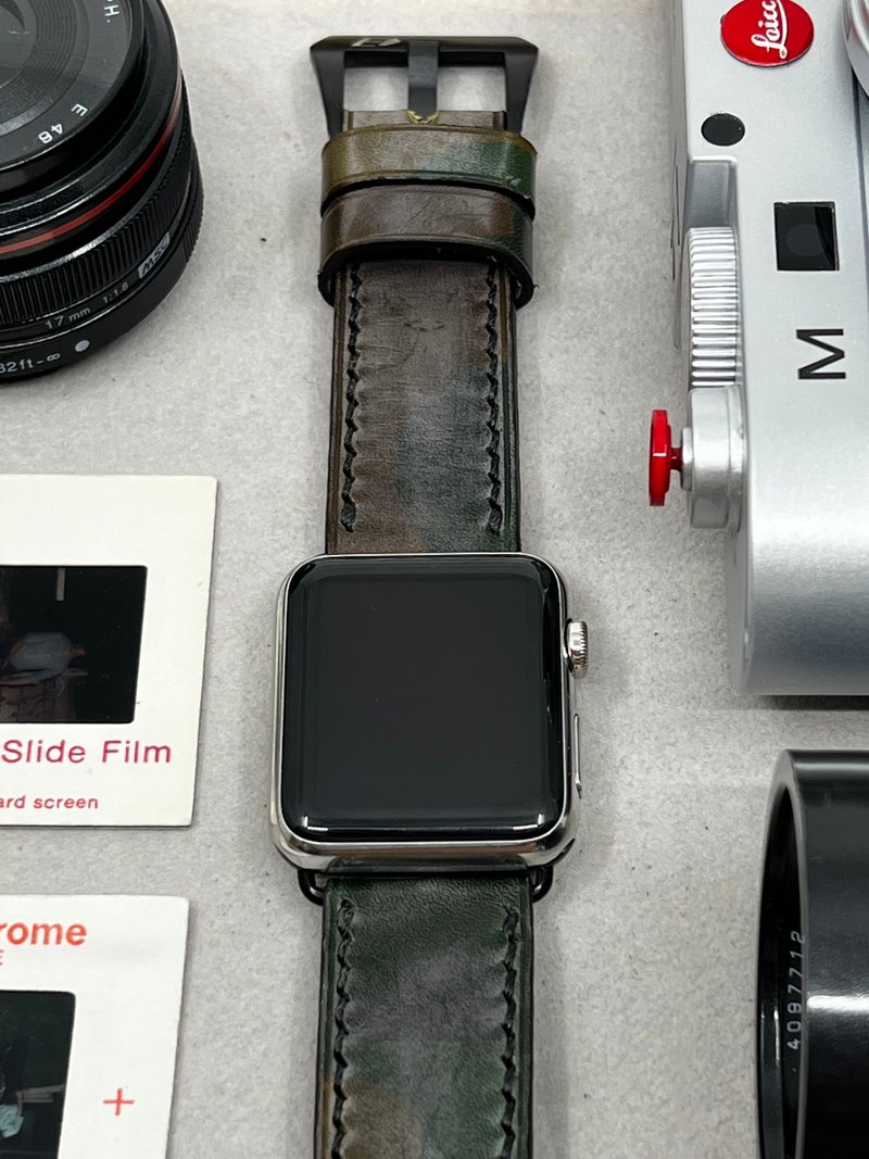 迷彩色 深啡色主调真皮皮革 Apple Watch 44mm 45mm 全手工表带 - 表带 - 真皮 咖啡色