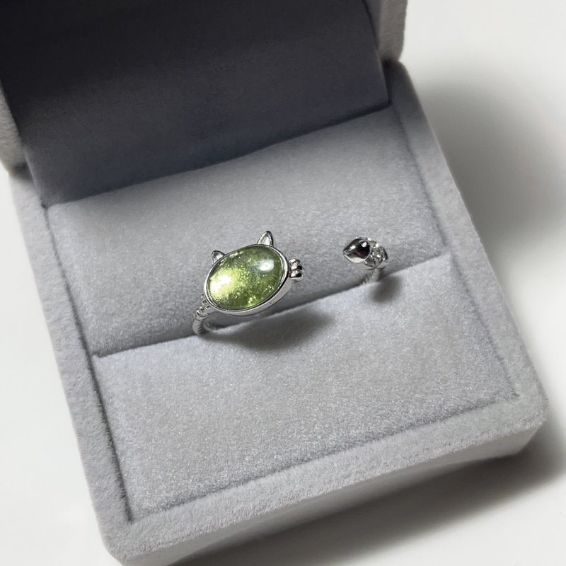 【歪歪西水晶】猫咪碧玺戒指(戒围可调整) - 戒指 - 宝石 多色