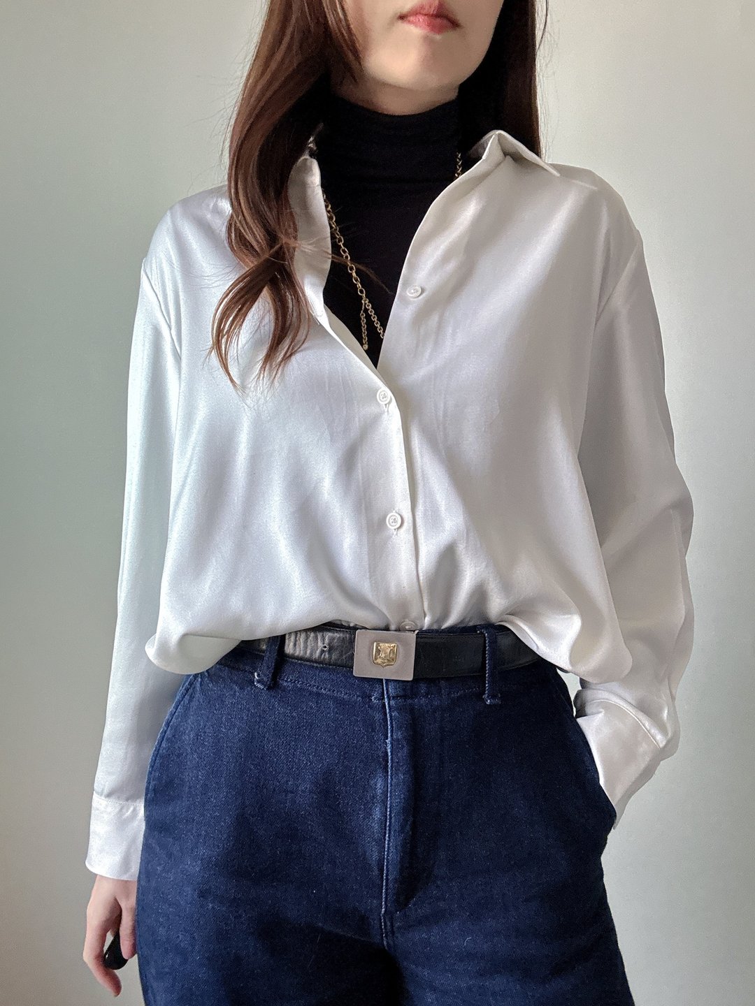 中古正品 Celine 凯旋门扣 真皮腰带 80cm 意大利制 - 皮带/腰带 - 真皮 黑色