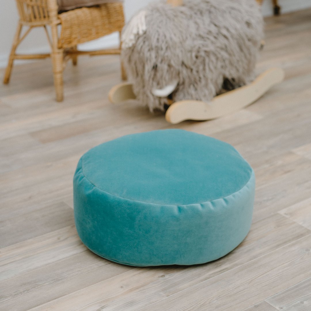 Mint small velvet round bean bag chair - toddler nursery floor cushion - 椅子/沙发 - 其他材质 绿色