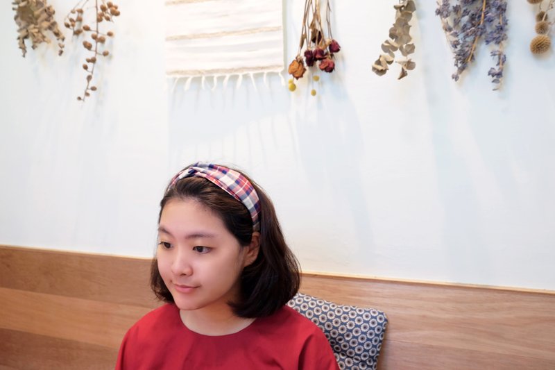 //发带// 红蓝格纹 - 发饰 - 棉．麻 红色