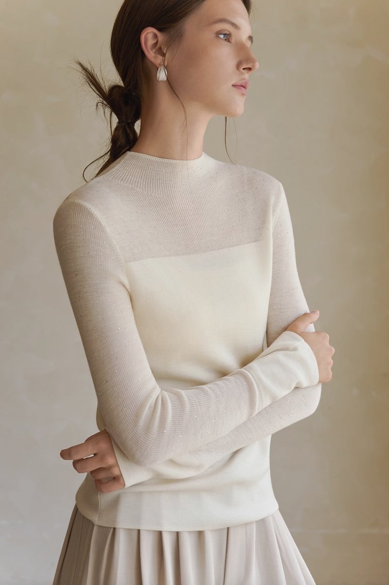 法式复古 / 微透半高领针织上衣 / 精纺羊毛 - 女装针织衫/毛衣 - 其他材质 多色