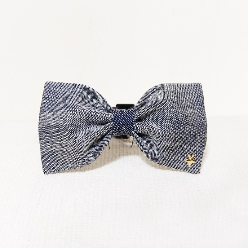 Ella Wang Design Bowtie 宠物 领结 蝴蝶结 猫 狗 牛仔 丹宁 (浅色) - 项圈/牵绳 - 棉．麻 蓝色