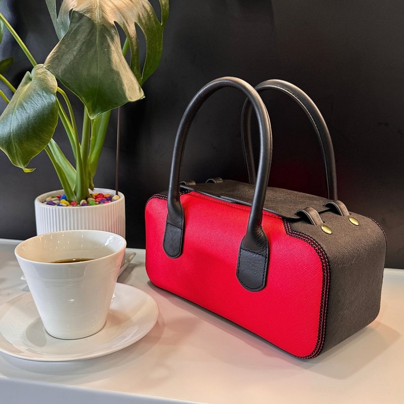 过年福气手提包 牛皮手把・磁扣开合・喜气红 吉祥橘 新春走春包 - 手提包/手提袋 - 人造皮革 