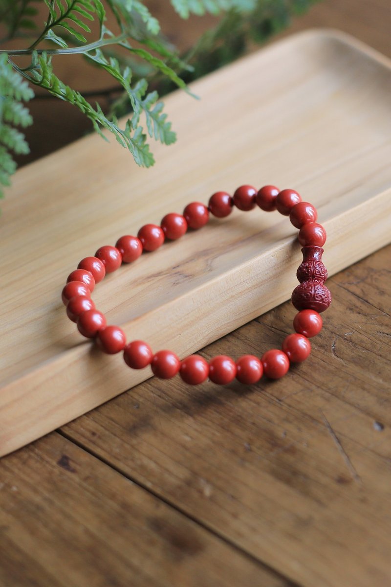 春秋手作 | 紫金砂葫芦 | 原矿帝王砂6mm圆珠 辟邪 化太岁 - 手链/手环 - 半宝石 红色