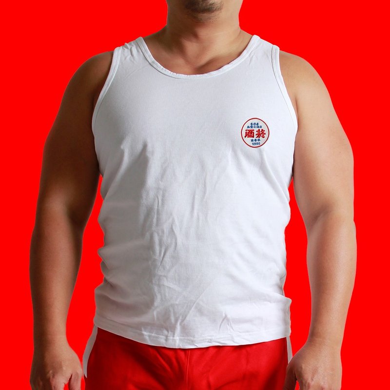 圆领T-布章-公卖局(白) - 男装上衣/T 恤 - 棉．麻 蓝色