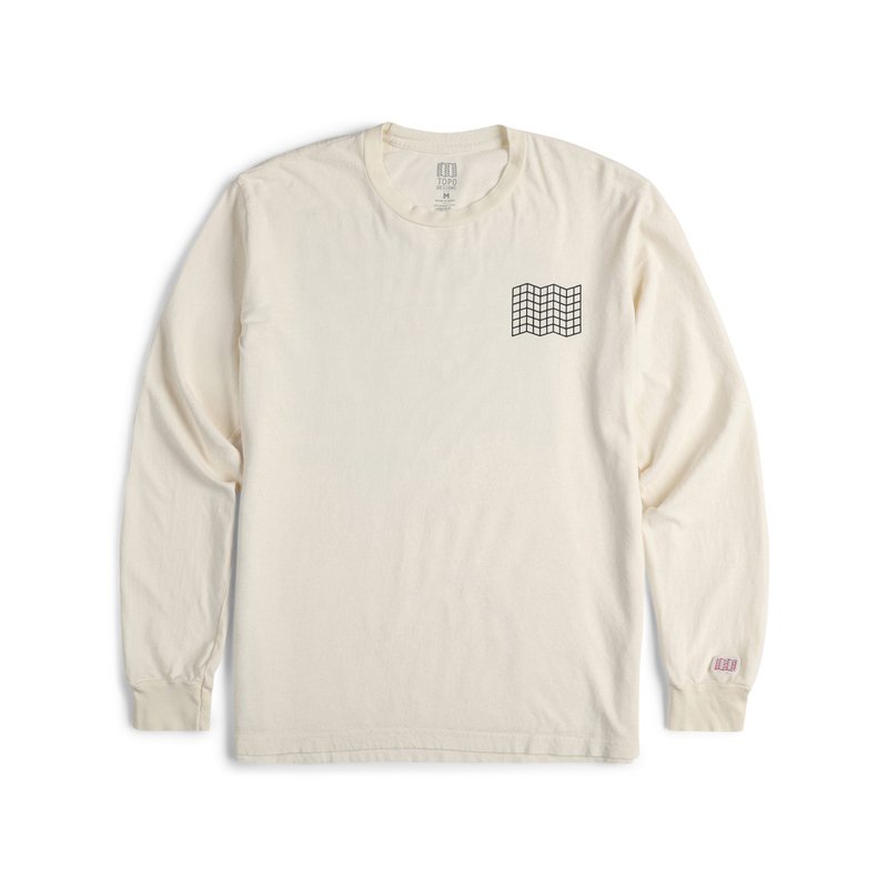 Grid Map Tee L/S M 男生长袖T恤 - 中性连帽卫衣/T 恤 - 棉．麻 白色