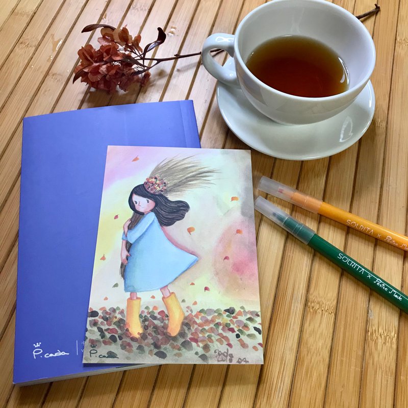 故事 明信片 卡塔尔公主 红叶飘落 - 卡片/明信片 - 纸 橘色