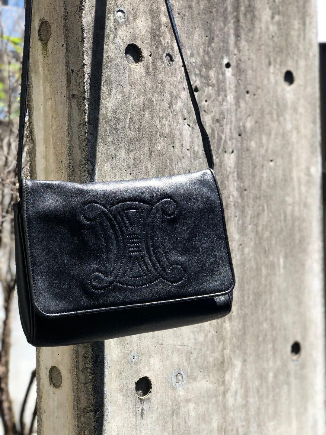 [Japan direct delivery name plate used package] CELINE Celine Triomphe leather crossbody shoulder bag black vintage Old Celine wj4jid - 侧背包/斜挎包 - 真皮 黑色