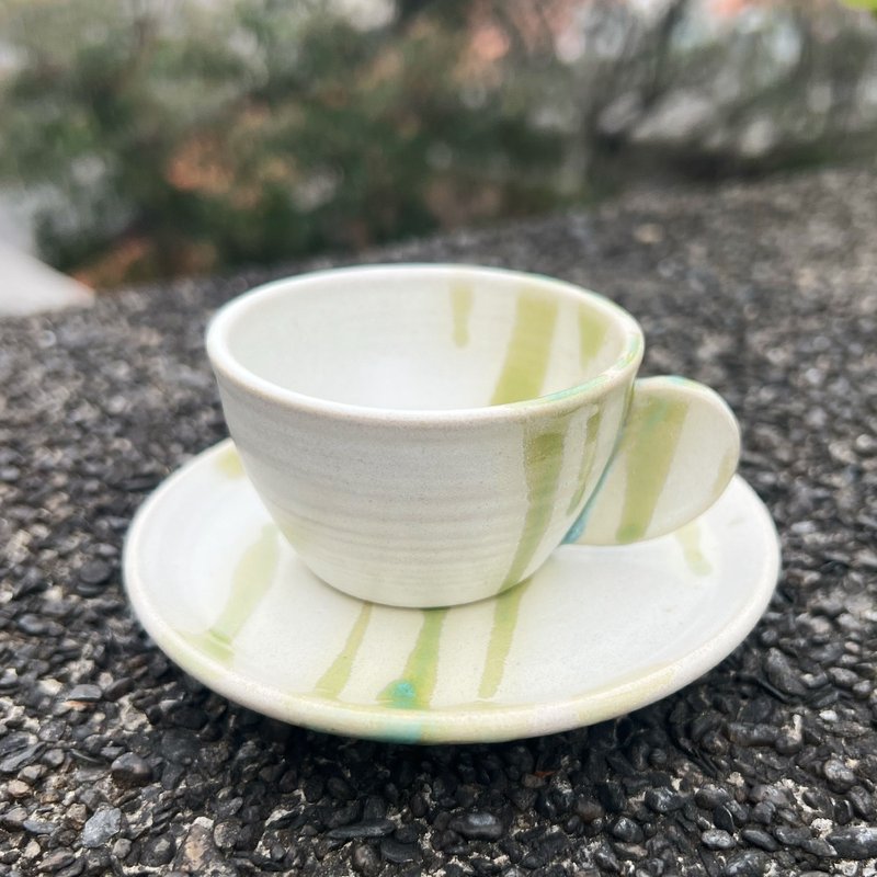 【汩釉】手作咖啡杯盘组 - 咖啡杯/马克杯 - 陶 绿色