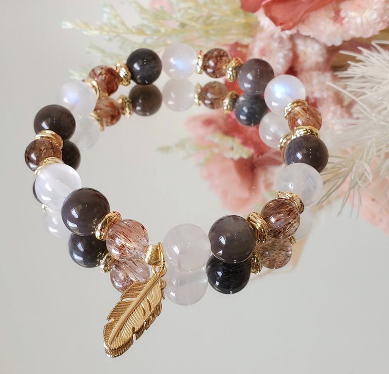 日月同辉-黑太阳石/月光石/黑金超七/魅力/能量提升 - 手链/手环 - 水晶 多色