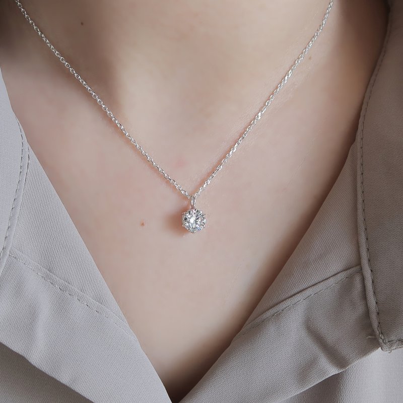 925纯银 八心八箭圆形方形 锆石 项链 锁骨链 长链 免费送礼包装 - 项链 - 纯银 白色