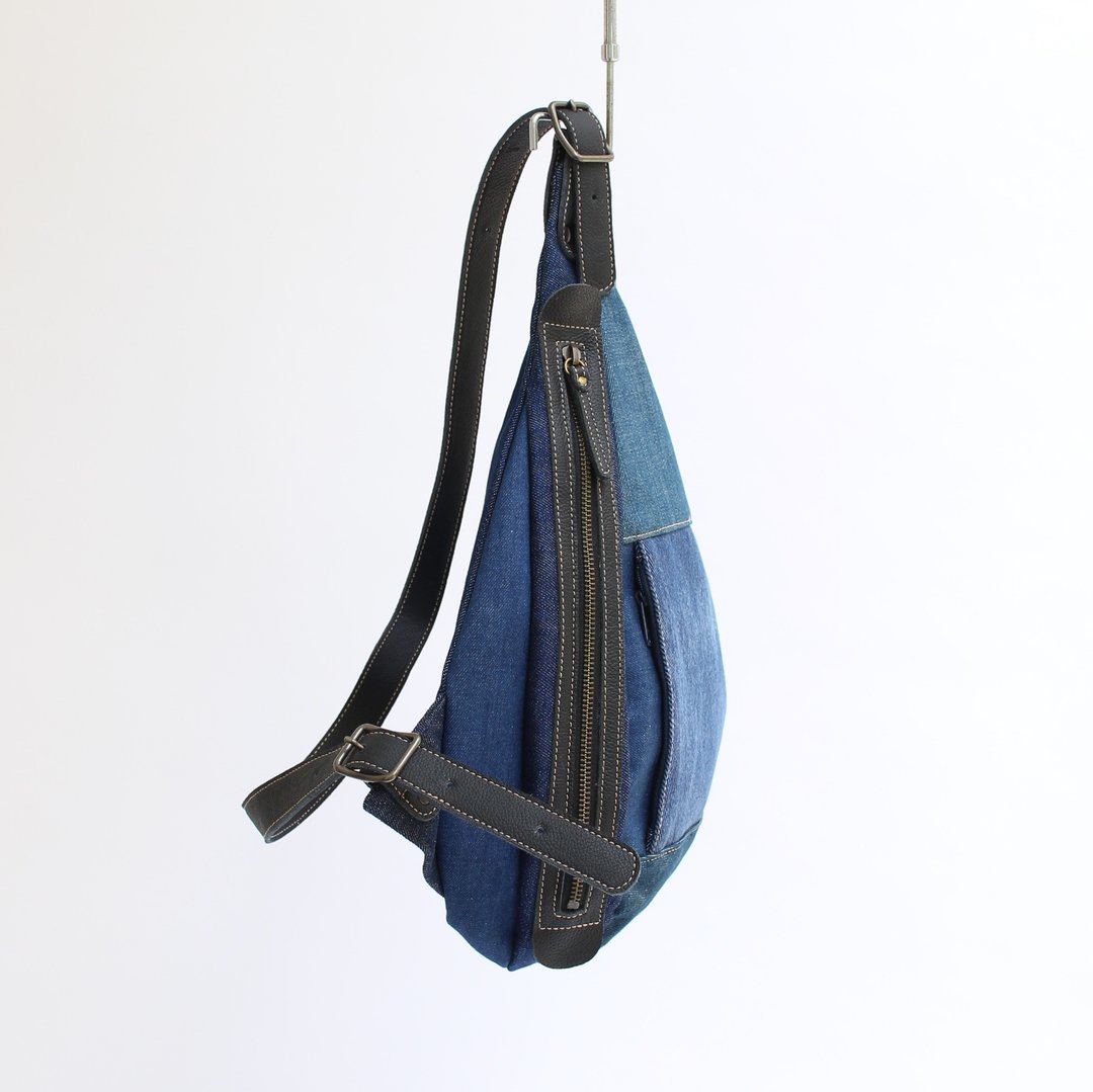 Made-to-order, body bag, denim patchwork - 后背包/双肩包 - 棉 蓝色
