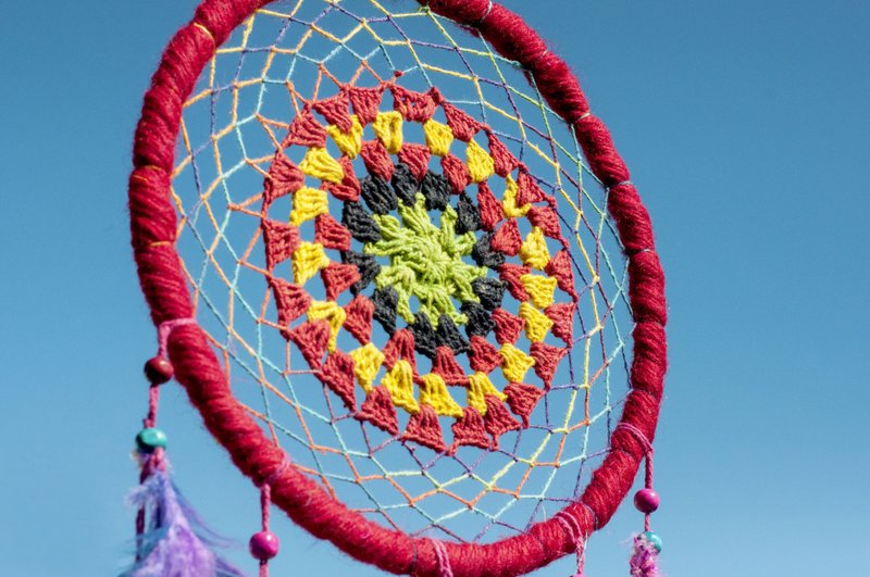 情人节礼物 民族风 编织棉麻彩虹色捕梦网吊饰dream Cather-彩虹 - 摆饰 - 羊毛 多色