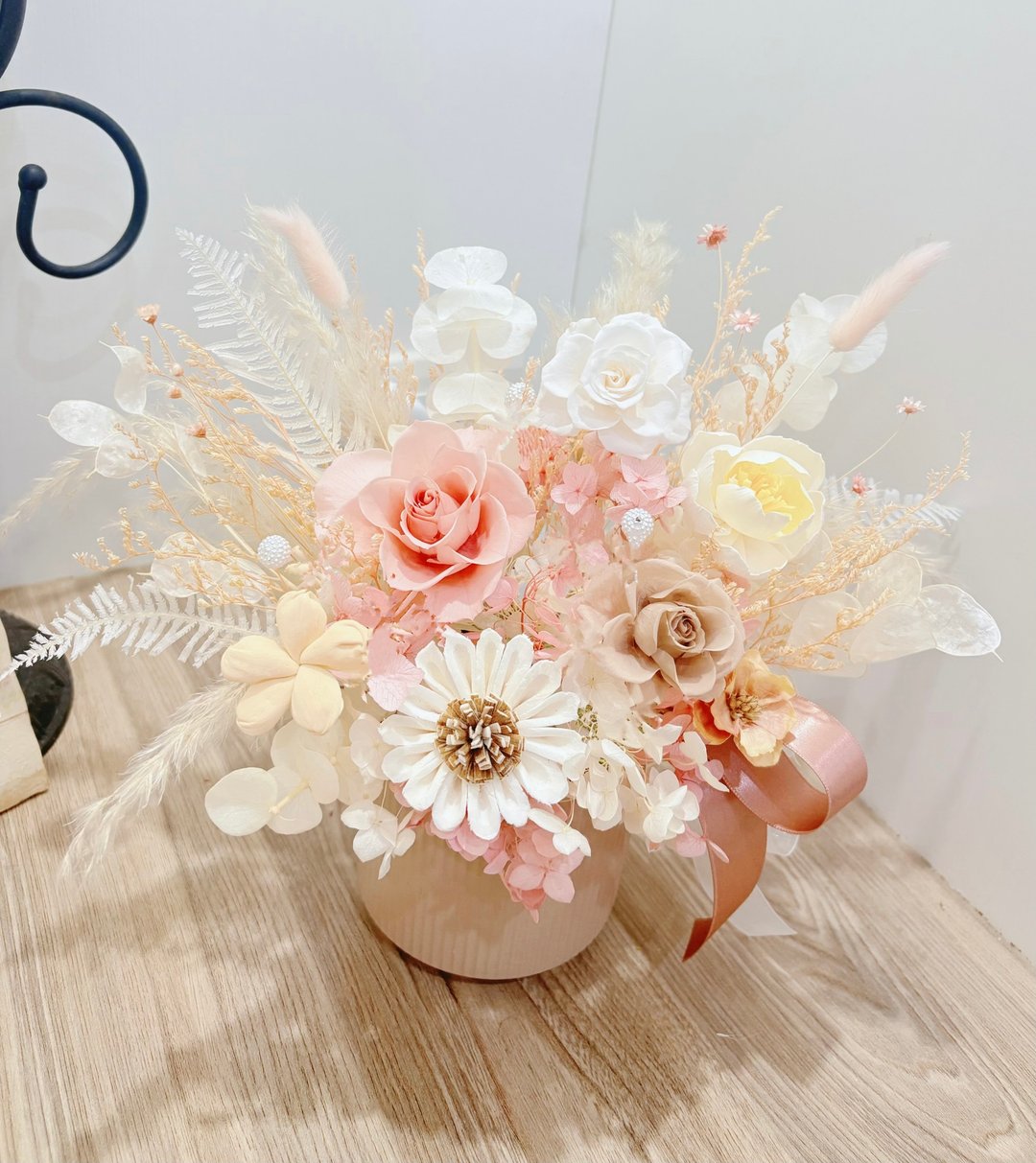 奶茶色永生花盆/入宅/开幕/贺礼/生日/开店/礼物 - 干燥花/捧花 - 植物．花 粉红色