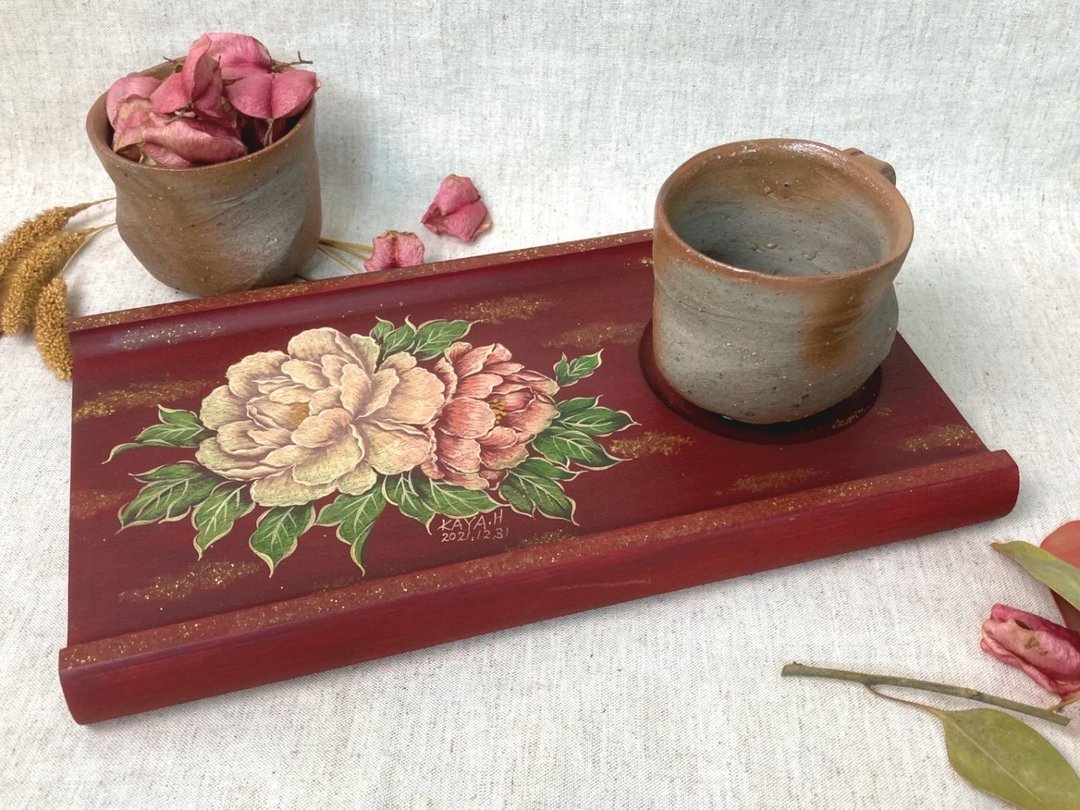 德式彩绘体验课-牡丹花茶盘 - 插画/绘画/写字 - 其他材质 
