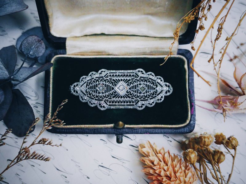 Plainville 银掐丝镂空花窗胸针－美国古董首饰 Vintage Jewelry - 胸针 - 银 