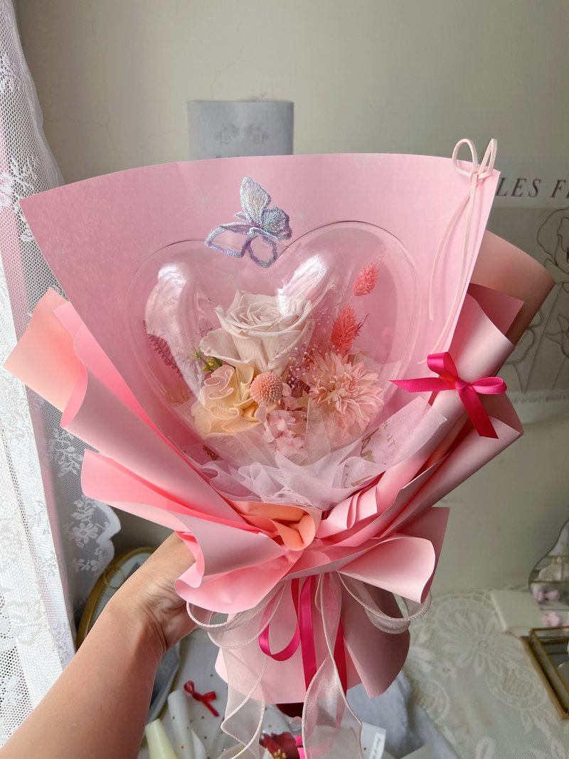 【生日花束】flower-of-life 爱洛的玫瑰梦 厄瓜多尔尔玫瑰 爱心波波 - 干燥花/捧花 - 植物．花 粉红色