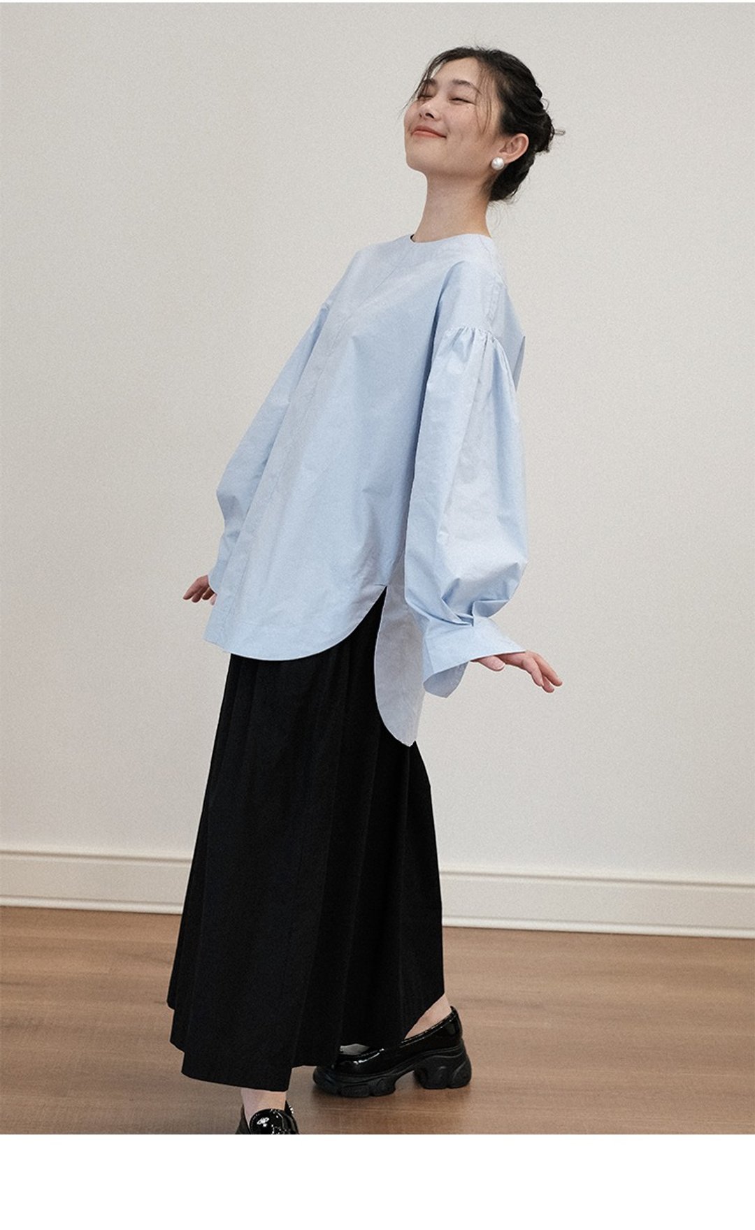 法式纯色高密棉长袖衬衫上衣女 - 女装上衣 - 棉 